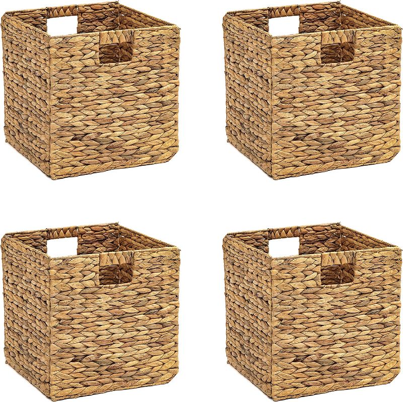 Photo 1 of 12" Foldable Hyacinth Storage Basket with Iron Wire Frame By Trademark Innovations (Set of 4)