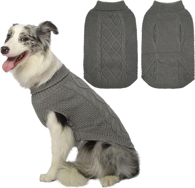 Photo 1 of Mihachi Turtleneck Dog Sweater - Winter Coat Apparel Classic Cable Knit Clothes with Leash Hole for Cold Weather, Ideal Gift for Pet in New Year