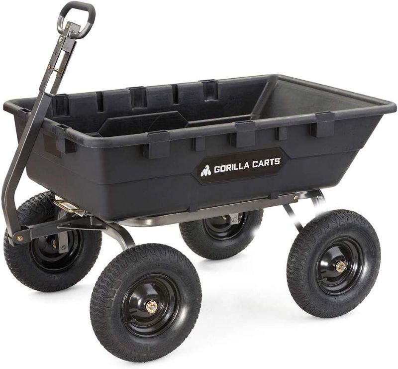 Photo 1 of **SEE NOTES** **DUMP CART ONLY** Gorilla Carts 1500 Pound Capacity Super Heavy Duty Poly Yard Garden Steel Dump Utility Wheelbarrow Wagon Cart with 2 in 1 Towing ATV Handle, Black