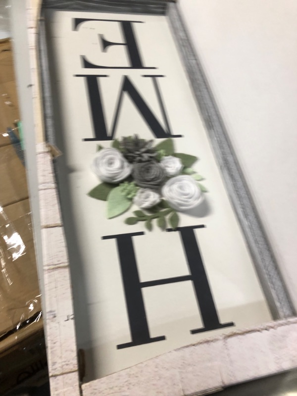 Photo 2 of **USED** Vertical HOME Sign with Felt Flower - Besuerte Farmhouse Wood Framed Sign for Home Decor, 