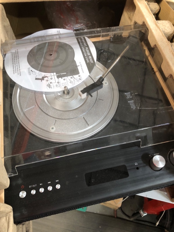 Photo 2 of Victrola Eastwood 3-Speed Bluetooth Turntable with Built-in Speakers and Dust Cover | Upgraded Turntable Audio Sound | Black (VTA-72-BAM) Bamboo