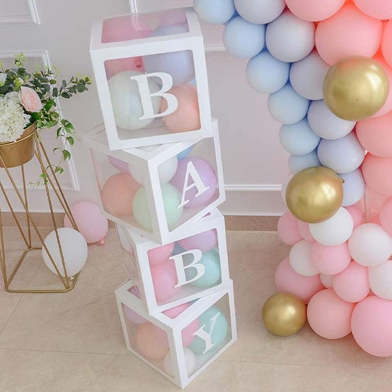 Photo 1 of *NEW* Baby Shower Boxes Party Decorations – 4 pcs Transparent Balloons Boxes