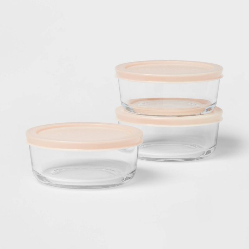 Photo 1 of 2 Cup 3pk Round Glass Food Storage Container Set