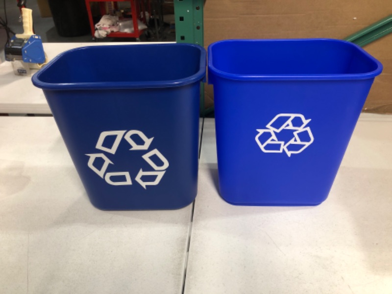 Photo 2 of AmazonCommercial 7 Gallon Wastebasket, Blue w/Recycle Logo, 2-Pack 