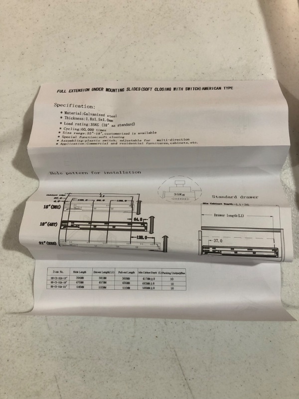 Photo 4 of 5 Pack Promark 3-Section 100 LB Capacity Full Extension Ball Bearing Side Mount Drawer Slides, 26 Inches-5 Pack