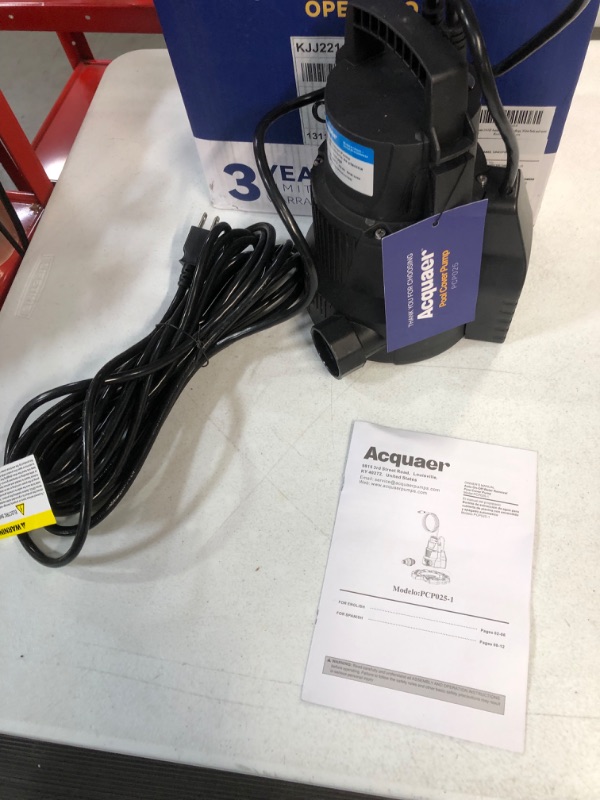 Photo 2 of -USED-Acquaer 1/4 HP Automatic Swimming Pool Cover Pump, 115 V Submersible Pump with 3/4” Check Valve Adapter & 25ft Power Cord, 2250 GPH 