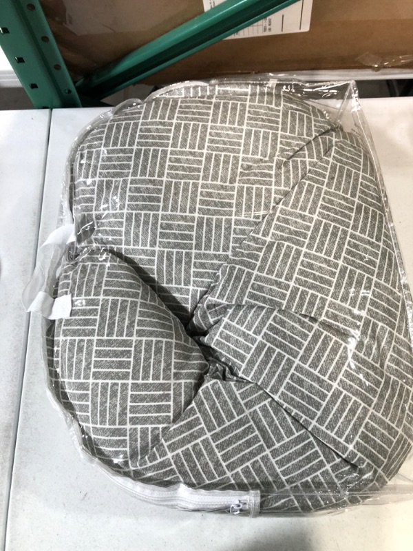 Photo 3 of Boppy Cuddle Pregnancy Pillow with Removable, Breathable Cover | Gray Basket Weave | Plush Contoured Support | Prenatal and Postnatal Positioning