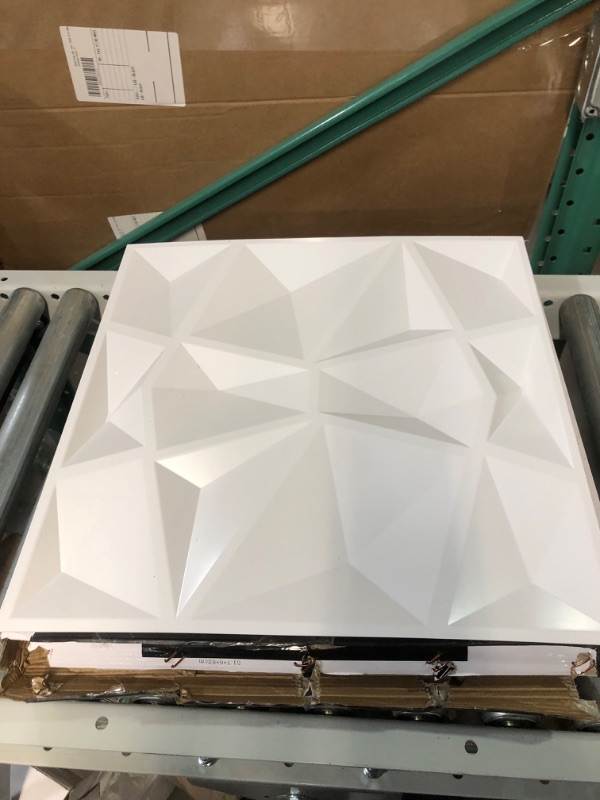 Photo 2 of -PACKAGING DAMAGED- Art3d Textures 3D Wall Panels White Diamond Design Pack of 12 Tiles 32 Sq Ft (PVC) Matt White