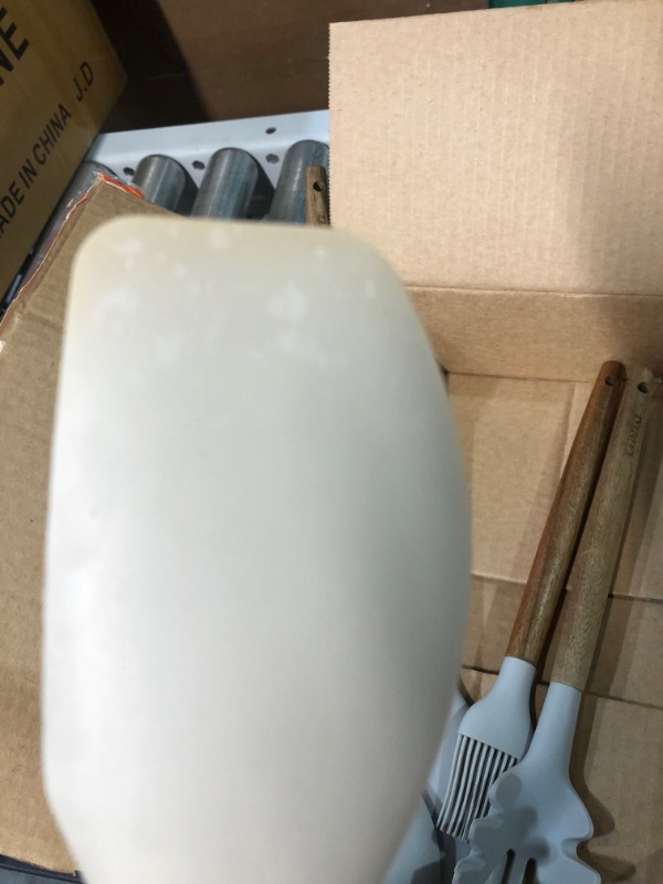 Photo 3 of -USED(SEE PICTURES!!!)-Silicone Cooking Utensils| Acacia Wood - Light Grey Light Gray