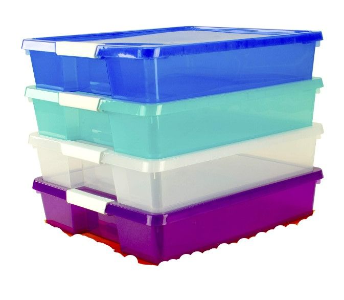 Photo 2 of Storex Classroom Craft Project Box – Stacking Plastic Organizer Fits 12x12 Scrapbooking Paper, Assorted STEAM Colors, 5-Pack (63202C05C)