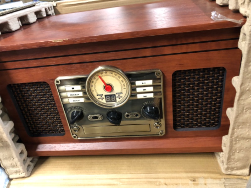 Photo 1 of Victrola Nostalgic 6-in-1 Bluetooth Record Player & Multimedia Center with Built-in Speakers - 3-Speed Turntable, CD & Cassette Player, FM Radio | Wireless Music Streaming | Mahogany Mahogany Entertainment Center
