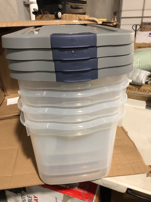 Photo 5 of *ONE TUB EDGE CRACKED/SEE NOTES** Rubbermaid Roughneck Clear 95 Qt/23.75 Gal Storage Containers, Pack of 4 with Latching Grey Lids