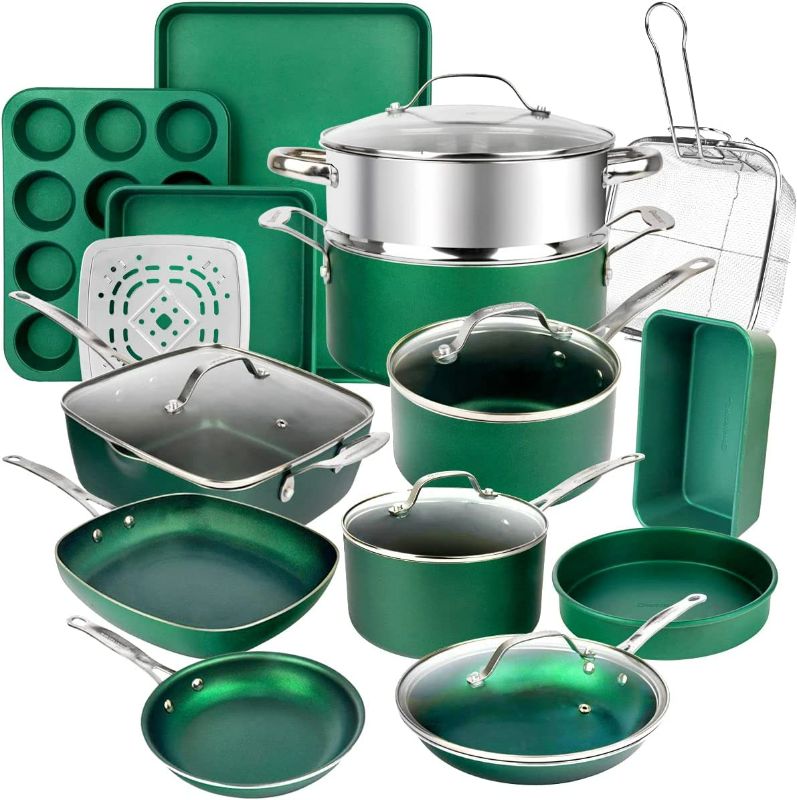 Photo 1 of *USED* GRANITESTONE Emerald Green 18-Piece Aluminum Ultra-Durable Triple Layer Non-Stick Cookware and Bakeware Set