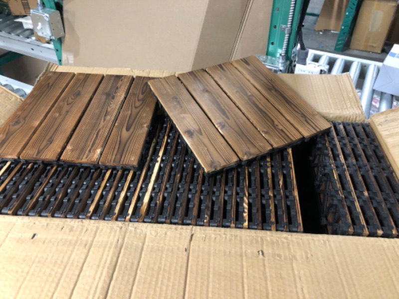 Photo 2 of 36 Pack Hardwood Interlocking Patio Deck Tiles, Wood Interlocking Flooring Tiles,12" × 12" 