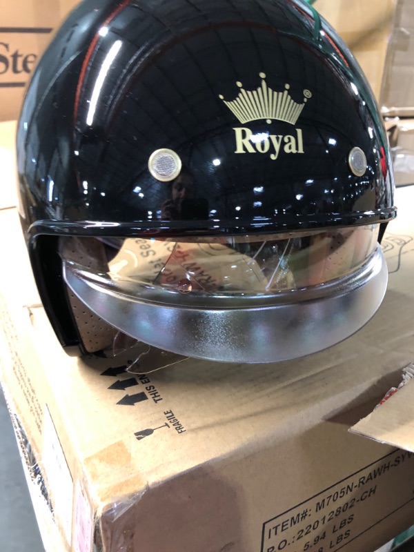 Photo 2 of Royal M139 Open Face Motorcycle Helmet Gloss Black Large