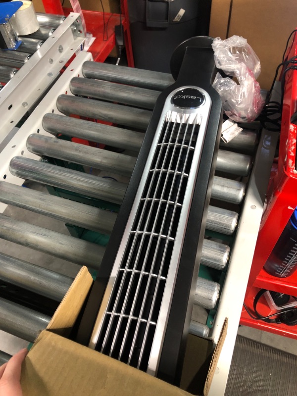 Photo 1 of Lasko 2511 36” Oscillating 3-Speed Remote Control Tower Fan for Home, 36 Inch, Black & 2535 52" Oscillating Pedestal Fan, 52 Inch, Silver Gray