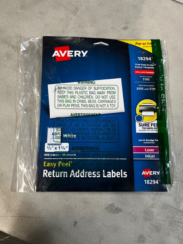 Photo 2 of Avery Return Address Labels, Laser/Inkjet, 2/3 x 1-3/4-Inches, White (18294) 1 Pack