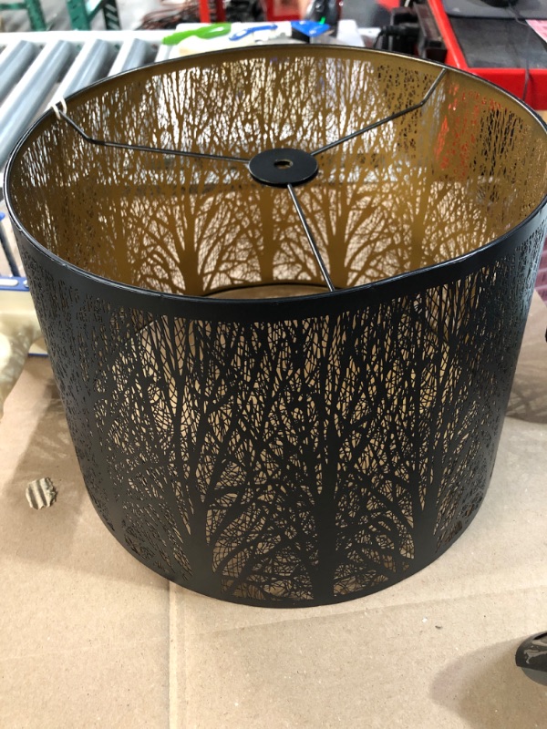 Photo 2 of Metal Large Lamp Shades, Alucset Drum Big Lampshades with Pattern of Trees, 12x14x10 inch, Spider (Black/Gold)