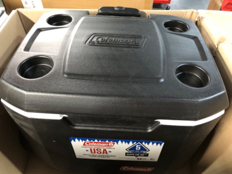 Photo 2 of **DAMAGED** **SEE NOTES** Coleman Rolling Cooler | 50 Quart Xtreme 5 Day Cooler with Wheels | Wheeled Hard Cooler, Black