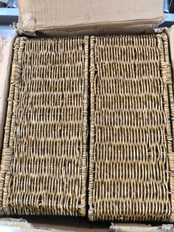 Photo 2 of 4 Pack, Wicker Baskets with Lids, Nautral Seagrass Storage Baskets, Woven Rectangular Basket Bins, Rattan Storage Organizer for Shelf