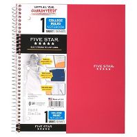 Photo 1 of 12CT Five Star 1 Subject College Ruled Spiral Notebook (Colors May Vary)