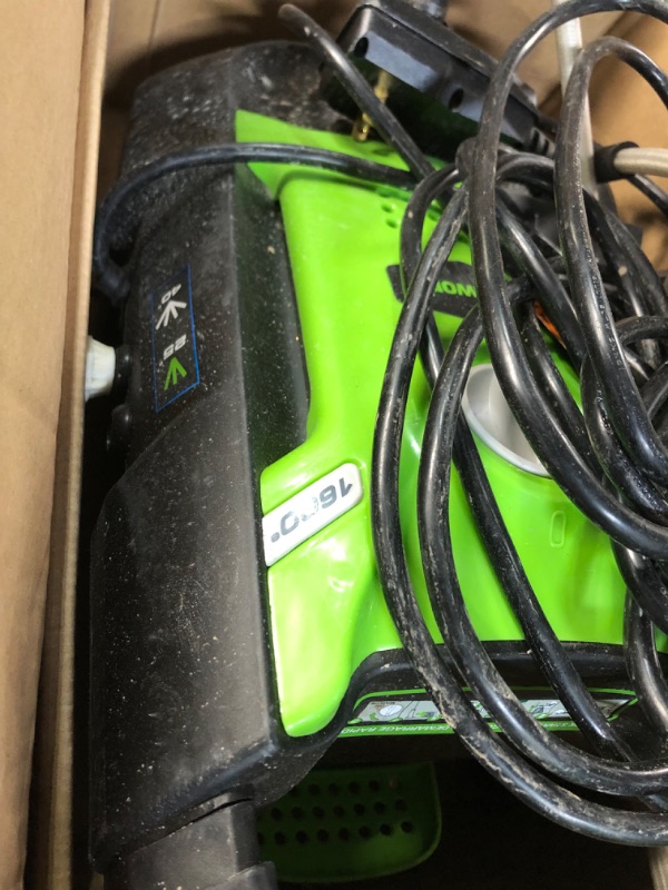 Photo 4 of **USED** Greenworks 1600 PSI 1.2 GPM Pressure Washer (Upright Hand-Carry) 18.5"L x 10.28"W x 8.74"H