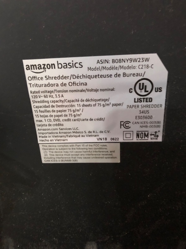 Photo 5 of Amazon Basics 15-Sheet Cross Cut Paper Shredder and Credit Card CD Shredder with 6 Gallon Bin