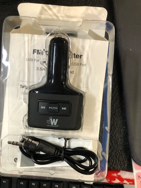 Photo 2 of Just Wireless FM Transmitter (3.5mm)  with 2.4A/12W 2-Port USB Car Charger - Black