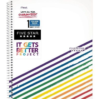 Photo 1 of Five Star and It Gets Better Project College Ruled 1 Subject Spiral Notebook Plus Study App Linear Rainbow (Pack of 4)