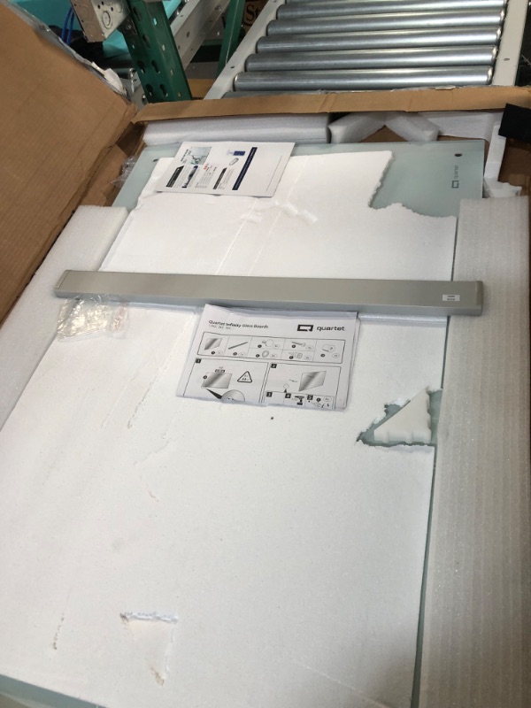 Photo 2 of Quartet Glass Whiteboard, Non-Magnetic Dry Erase White Board, 4' x 3', Includes Accessory Tray - minor scratches on item