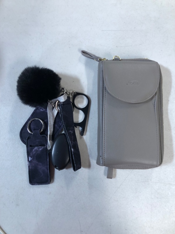 Photo 2 of Grey Crossbody Cell Phone Bag + Black Keychain Set