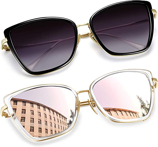 Photo 1 of Joopin Oversized Cateye Sunglasses for Women, Fashion Metal Frame Cat Eye Womens Sunglasses 2 PACK BLACK PINK