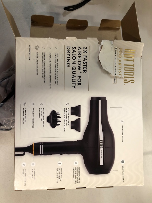 Photo 4 of Hot Tools Pro Artist Black Gold 2000-Watt Ionic Hair Dryer | Ultra Powerful Airflow