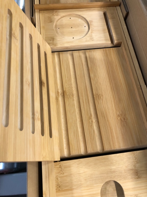 Photo 3 of *NEW IN BOX* SMIRLY Bamboo Bathtub Tray Expandable: Bamboo Bath Tray for Tub with Book Stand