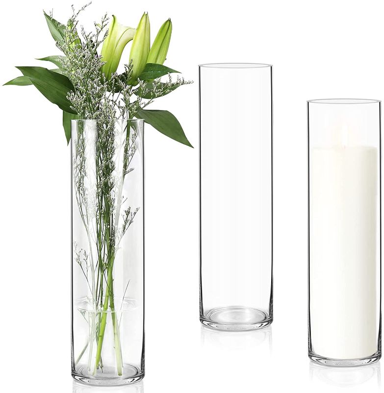 Photo 1 of 3 Pack Clear Glass Cylinder Vases (14'' Height)