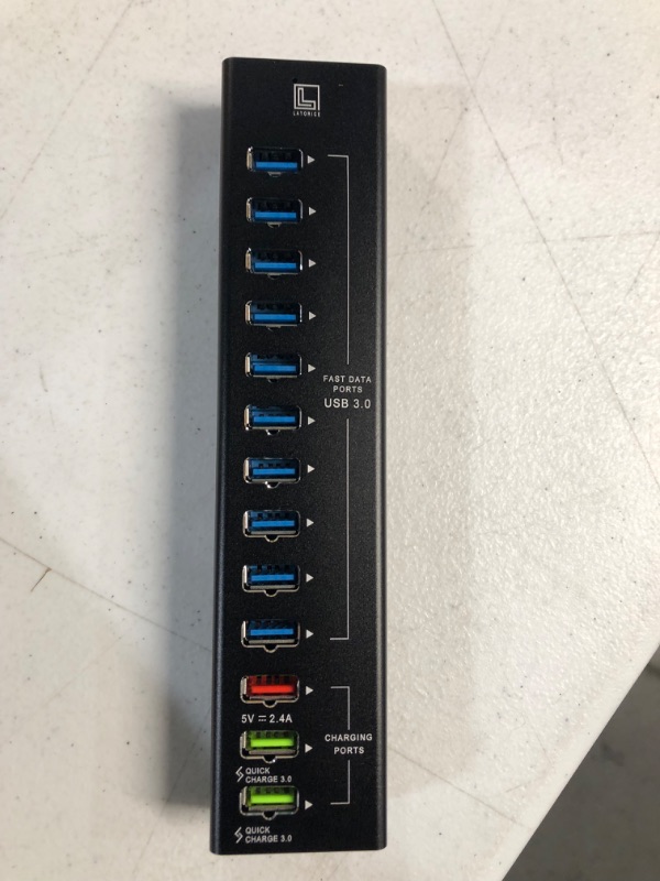 Photo 3 of USB Hub Powered, 13 Multi-Port USB Hub with 10 USB 3.0 Ports, 2 IQ Quick Charge 3.0 Ports, and Port with up to 2,4A, Powered USB Splitter with Cords C and A, Unibody Aluminum USB HUB - by LATORICE