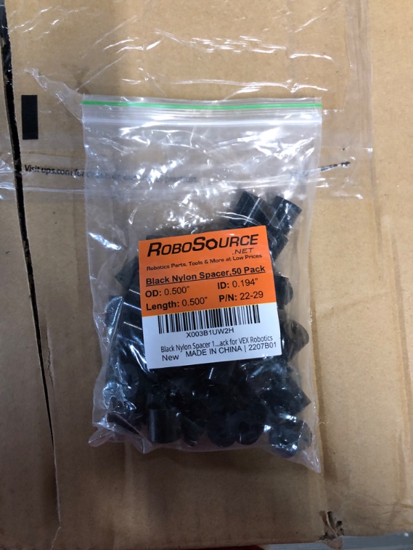 Photo 2 of Black Nylon Spacer 1/2" Thick, 1/2" OD 0.194" ID, 50 Pack for VEX Robotics