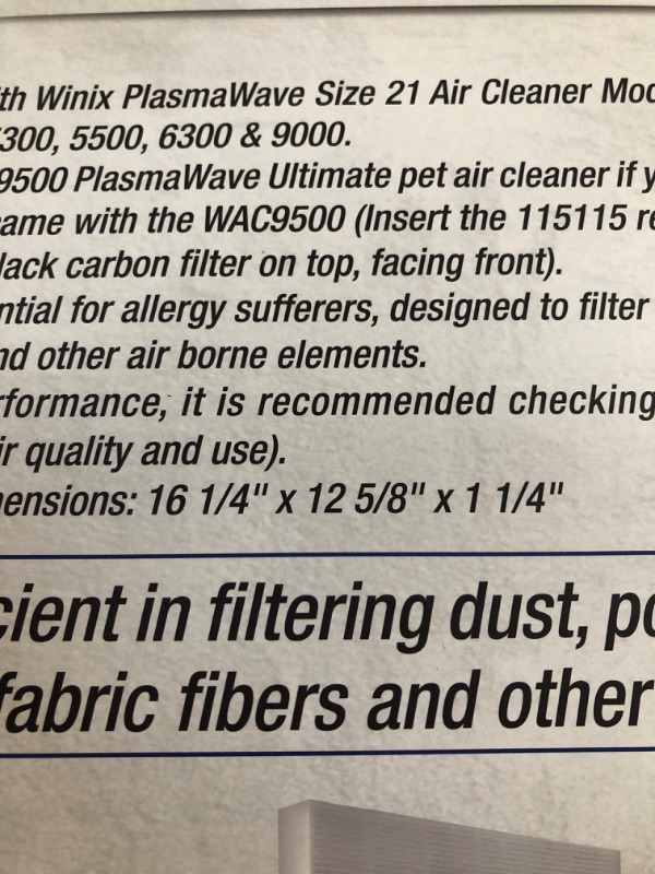 Photo 3 of 115115 Filter A Size 21 True HEPA Air Cleaner Filter Replacement Compatible with Winix PlasmaWave 