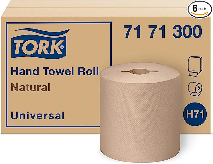 Photo 1 of Tork Hand Towel Roll, Natural, Universal, H71, Large, 100% Recycled, 1-Ply, White, 6 Rolls 