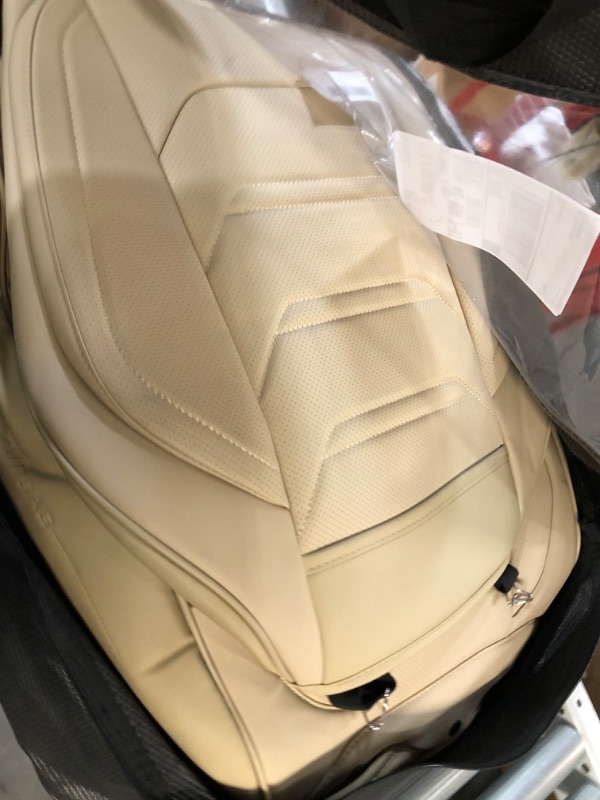 Photo 4 of TIEHESYT Beige Car Seat Covers Full Set, Breathable Leather Automotive Front and Rear Seat Covers & Headrest, Automotive Seat Cover, Compatible with Most Cars Sedans SUV Pickup Trucks Faddish Beige Front Pair and Rear