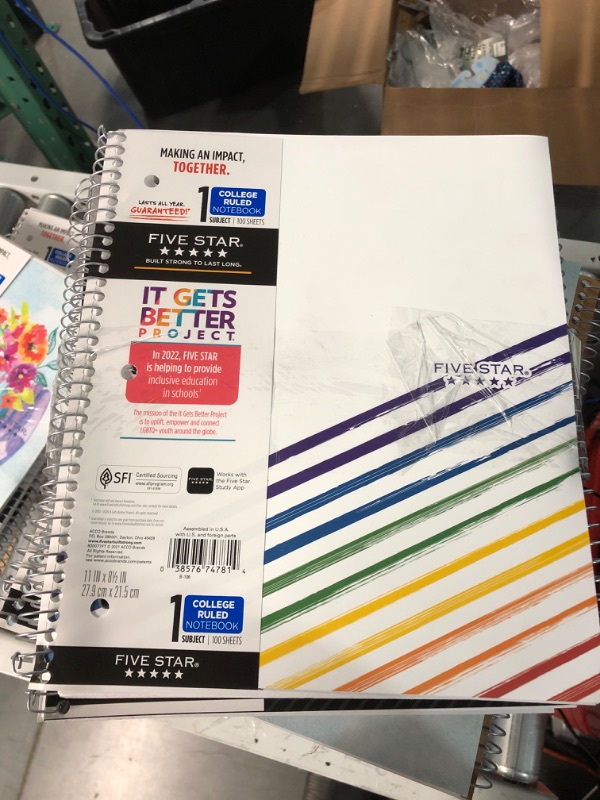 Photo 2 of ***4 pack*** Five Star College Ruled 1 Subject Spiral Notebook - Assorted colors 