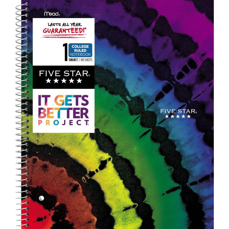 Photo 1 of ***4 pack*** Five Star College Ruled 1 Subject Spiral Notebook - Assorted Colors and Designs