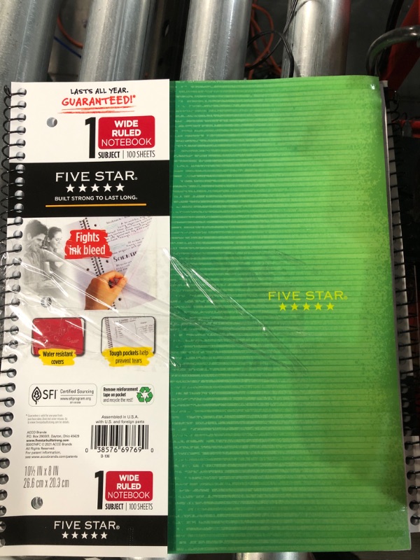 Photo 2 of ***4 pack*** Five Star Wide Ruled 1 Subject Spiral Notebook - Assorted Colors and Designs