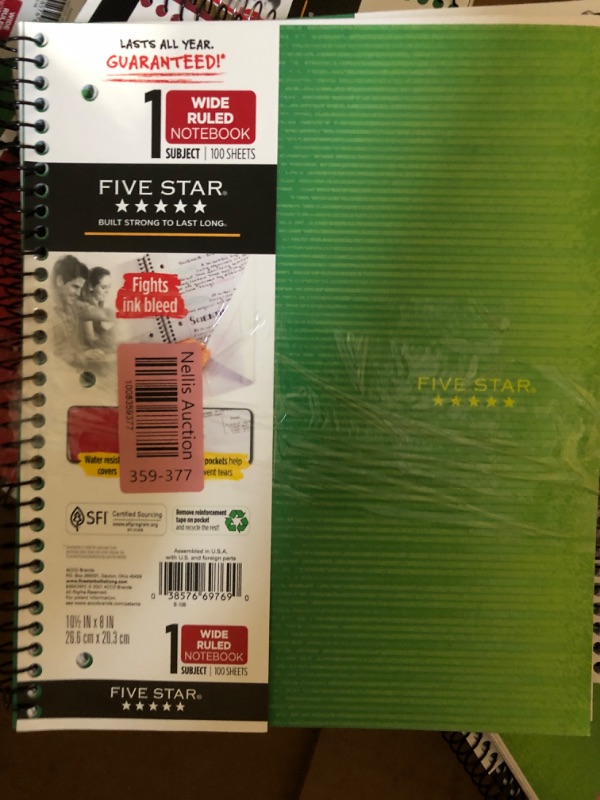 Photo 2 of ***4 pack*** Five Star Wide Ruled 1 Subject Spiral Notebook - Assorted Colors and Designs