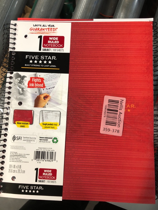 Photo 2 of ***4 pack*** Five Star Wide Ruled 1 Subject Spiral Notebook - Assorted Colors and Designs