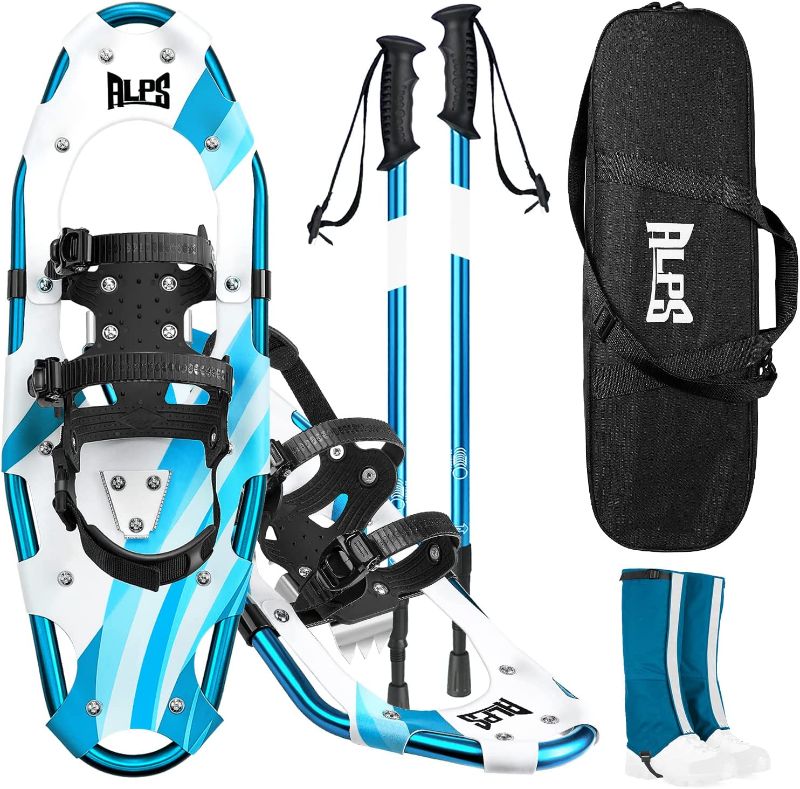 Photo 1 of ALPS 14/17/21/25/30 Inch Light Weight Snowshoes for Women Men Youth with Pair Antishock Snowshoes Poles, Leg Gaiters,Free Carrying Tote Bag