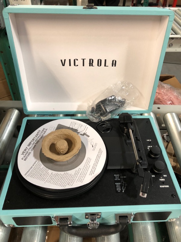 Photo 3 of Victrola Vintage 3-Speed Bluetooth Portable Suitcase Record Player with Built-in Speakers | Upgraded Turntable Audio Sound| Includes Extra Stylus | Turquoise, Model Number: VSC-550BT