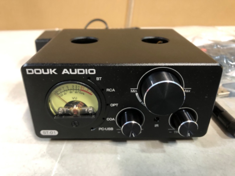 Photo 3 of Douk Audio ST-01 200W Bluetooth Amplifier, 2 Channel Vacuum Tube Power Amp with USB DAC/Coaxial Optical Inputs/VU Meter/Treble Bass Control for Home Theater/Stereo Speakers (Upgrade Version)