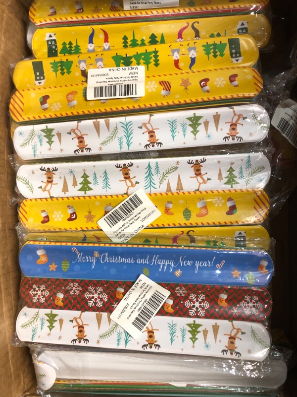 Photo 1 of 33 bundles GlyinnHe 48Pcs Christmas Slap Bracelets, Xmas Snap Bracelet Snata Claus Reindeer Wristband