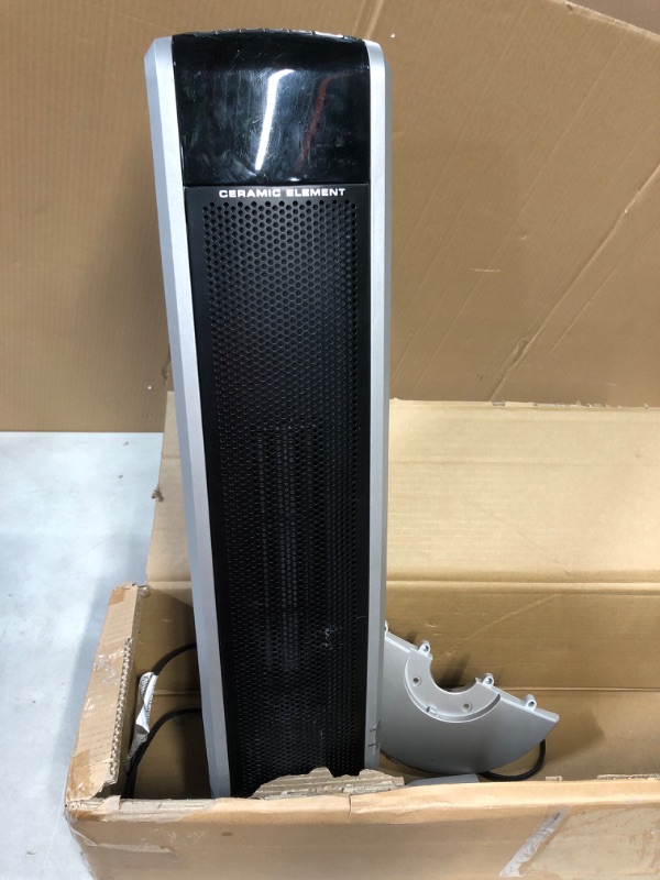 Photo 2 of *DAMAGED * Lasko 5586 Digital Ceramic Tower Heater with Remote, Dark Grey Black 5586 Tower Heater